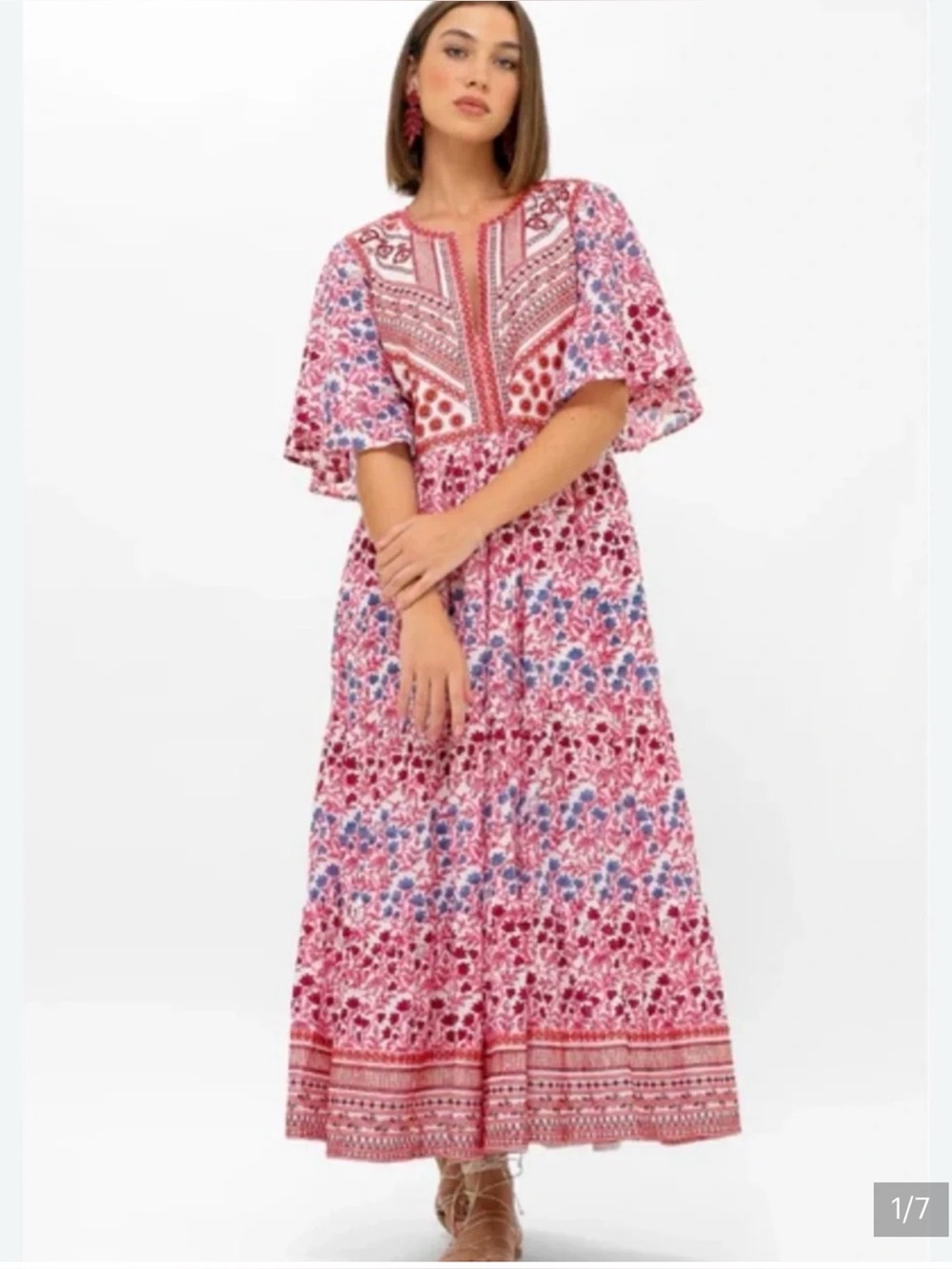 NEW OLIPHANT flirty v-neck maxi dress in mendoza coral Sz S